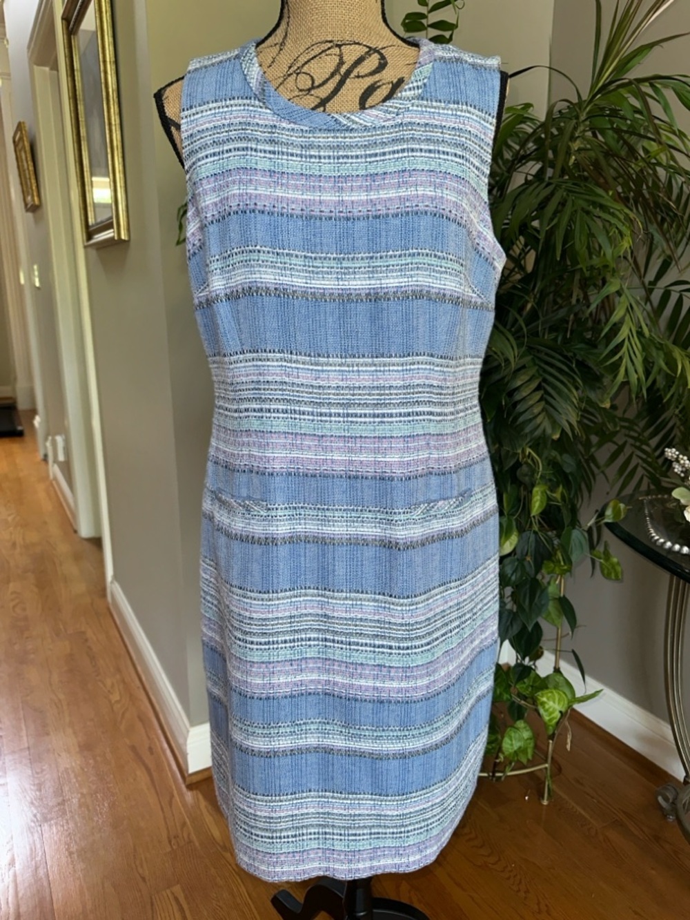 Talbots Blue/pink purple color Striped Sleeveless Midi Dress size 12 Petite 🩷